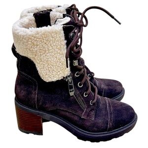 Marc Fisher Lansly Dark Brown suede lace up combat  Boots lug sole size 6.5